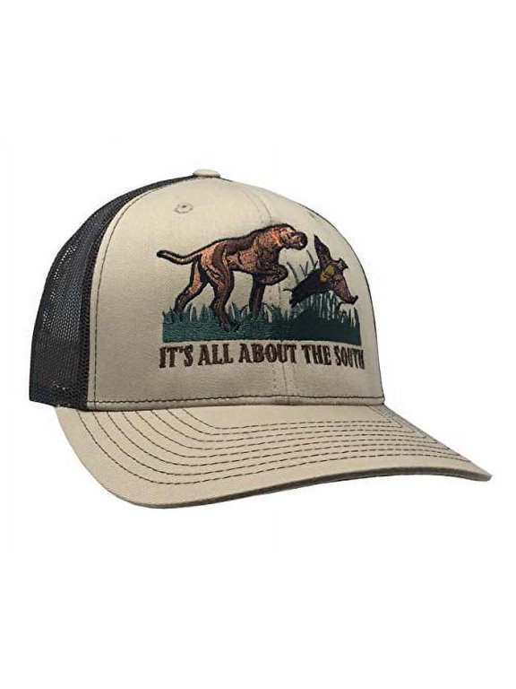 Pointer Dog & Pheasant Trucker Mesh Snapback Hat-Khaki-Coffee Brown Mesh