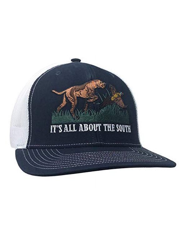 Pointer Dog & Pheasant Trucker Mesh Snapback Hat- Navy- White Mesh