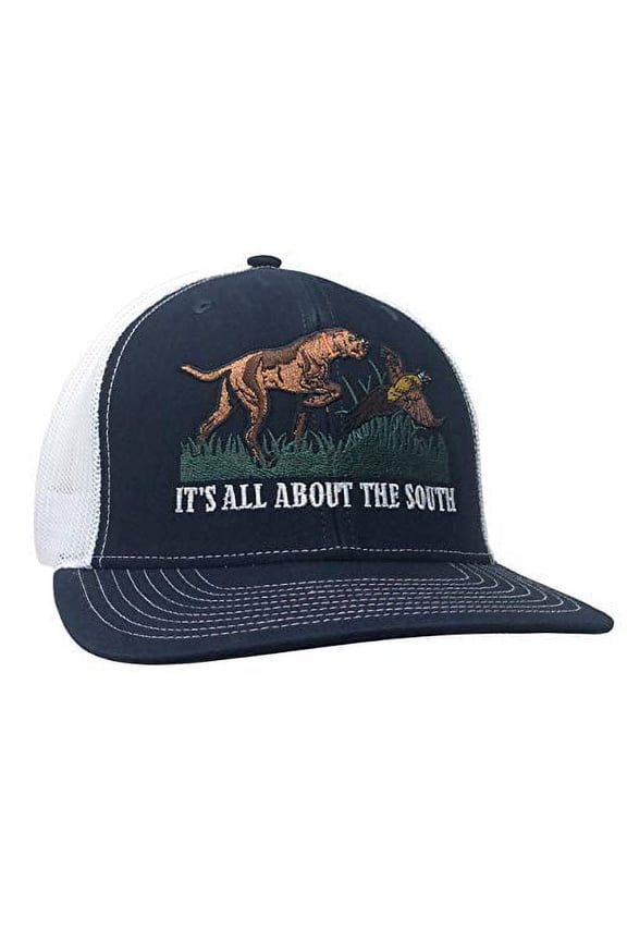 Pointer Dog & Pheasant Trucker Mesh Snapback Hat- Navy- White Mesh