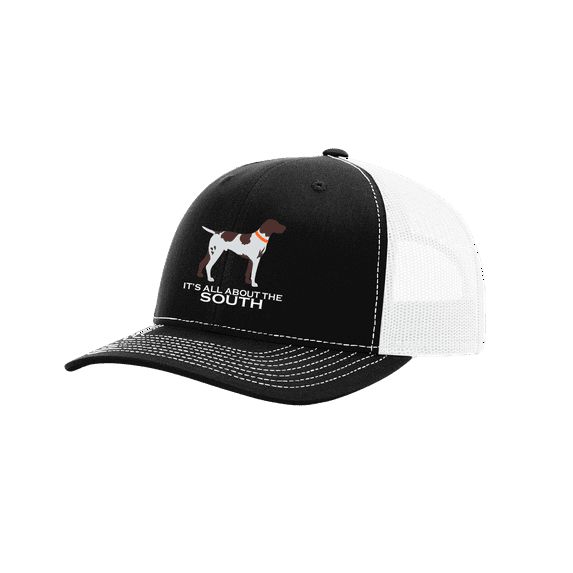 It's All About The South Pointer Mesh Back Trucker Hat-Black/White