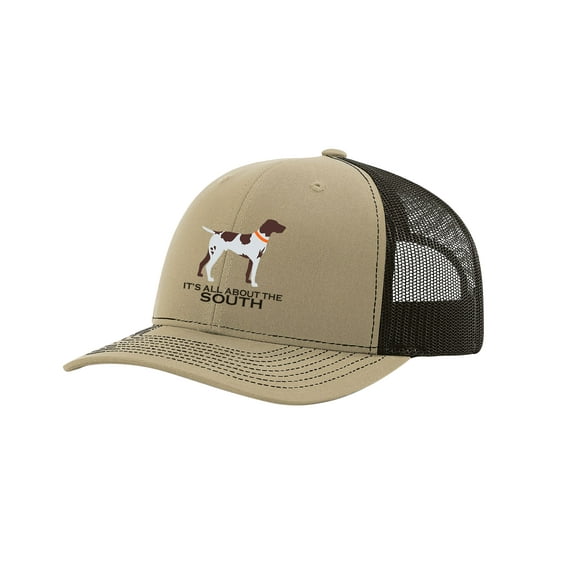 It's All About The South Pointer Mesh Back Trucker Hat-Khaki/Coffee