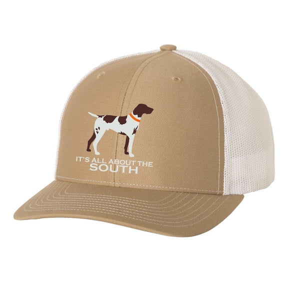 It's All About The South Pointer Mesh Back Trucker Hat-Khaki/White