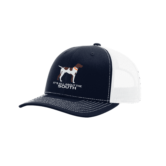 It's All About The South Pointer Mesh Back Trucker Hat-Navy/White