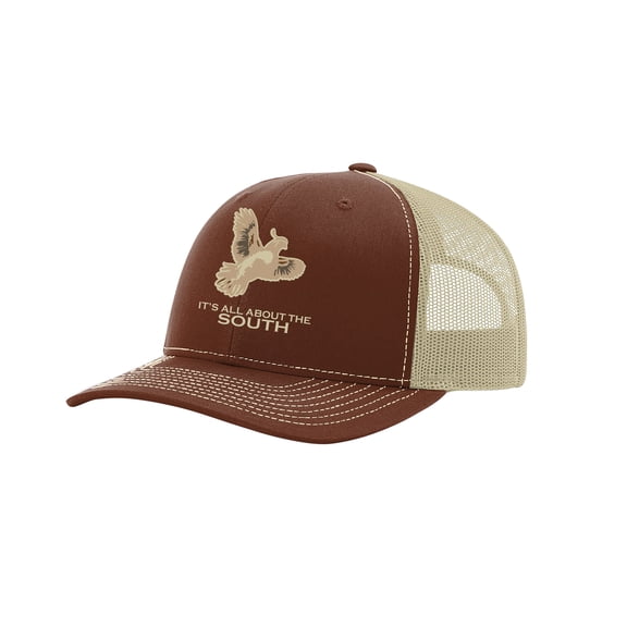 It's All About The South Quail Mesh Back Trucker Hat-Brown/Khaki