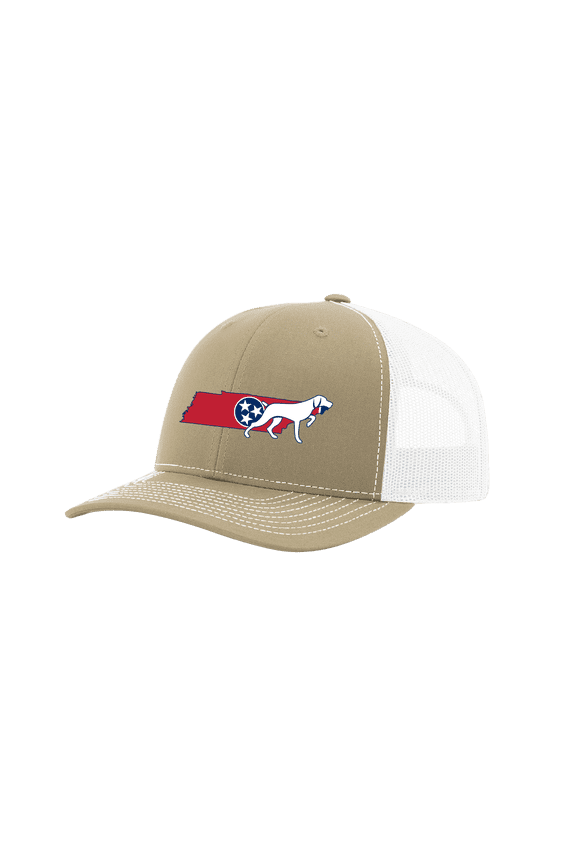 Tennessee State Flag Filled and Dog Mesh Back Trucker Hat-Khaki/White