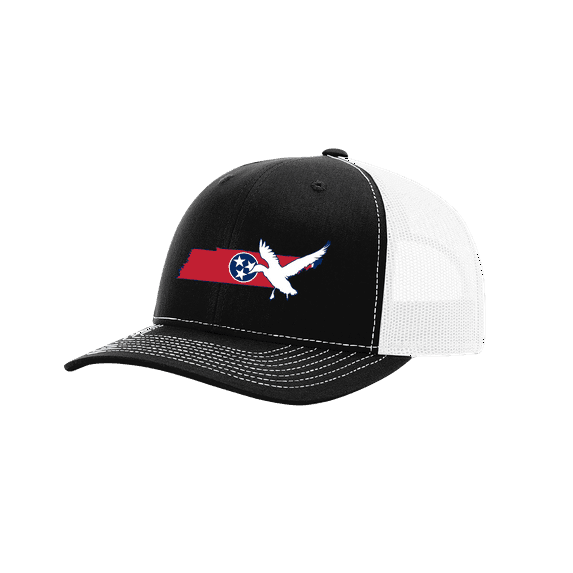 It's All About The South Tennessee State Flag Filled and Duck Mesh Back Trucker Hat-Black/White