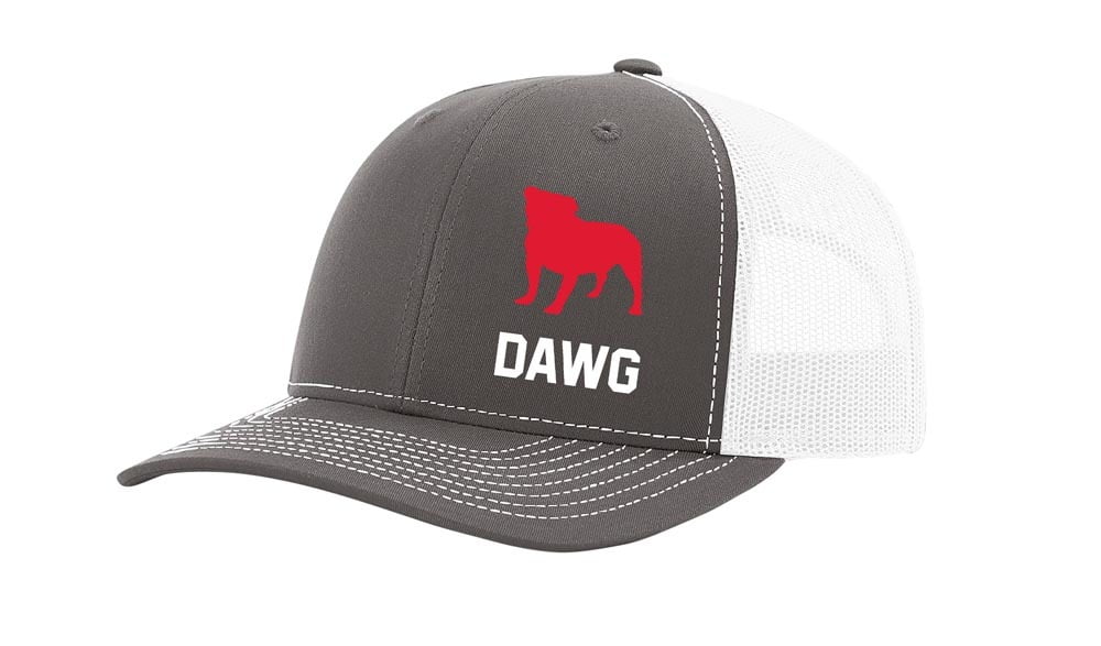 It's All About the South Football in Georgia Bulldog Dawg Embroidered Mesh Back Trucker Hat, Charcoal/White