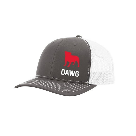 It's All About the South Football in Georgia Bulldog Dawg Embroidered Mesh Back Trucker Hat, Charcoal/White