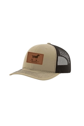 Pointer Outline Georgia Flag Laser Engraved Leather Patch Trucker Hat, Khaki/Coffee