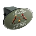 thumbnail image 1 of It's All Fun and Games Until Someone Loses a Wiener Dachshund Dogs Oval Tow Trailer Hitch Cover Plug Insert, 1 of 4