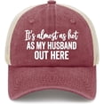 thumbnail image 1 of It's Almost As Hot As My Husband Hats for Womens Fashion Washed Distressed Baseball Cap,Deep Rose, 1 of 8