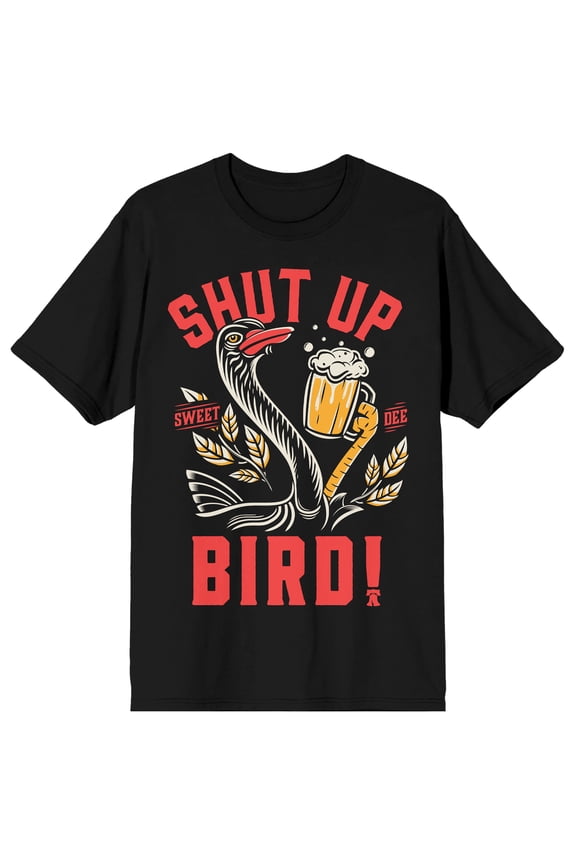 It’s Always Sunny in Philadelphia “Shut Up Bird!” Sweet Dee Peacock Holding A Beer Men’s Black Short Sleeve Tee - Small
