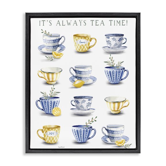 Stupell Industries It's Always Tea Time Black Framed Floater Canvas Wall Art, design by Elizabeth Tyndall