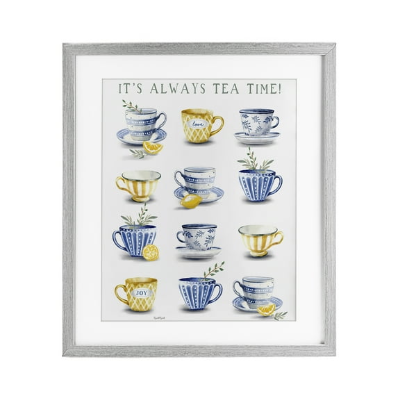 Stupell Industries It's Always Tea Time Gray Framed Print Under Glass, design by Elizabeth Tyndall