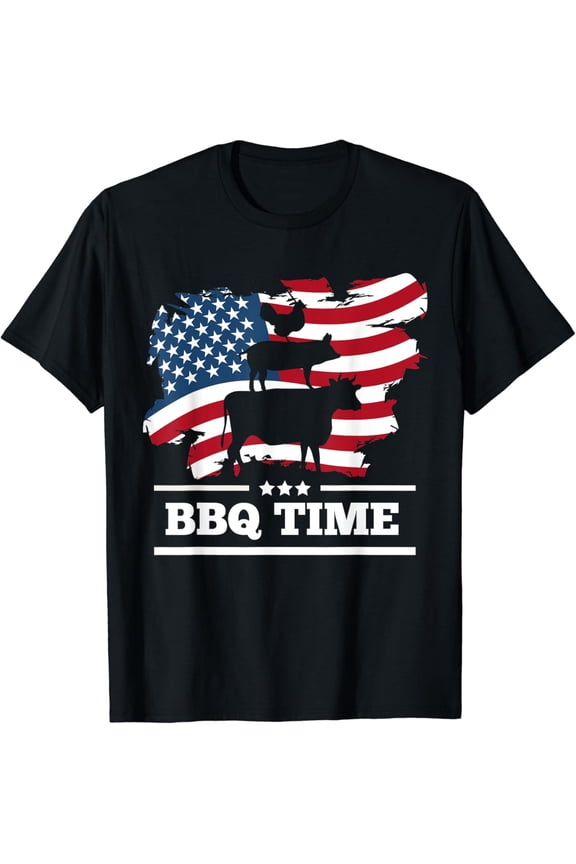 It's BBQ Time Pork Beef or Chicken Smoker American Flag T-Shirt mens t shirt，black，women，funny，misfits，men，journey，t-shirt