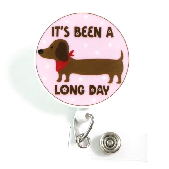It's Been a Long Day Badge Reel, Funny Dachshund ID Clip, Wiener Dog Gift for Nurse or Teacher