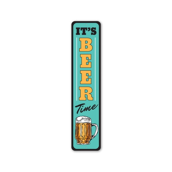 It's Beer Time Aluminum Metal Decor Sign - 4x18 inches