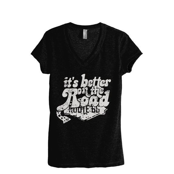 It's Better On The Road Women's Fashion Relaxed V-Neck T-Shirt Tee Heather Black Medium