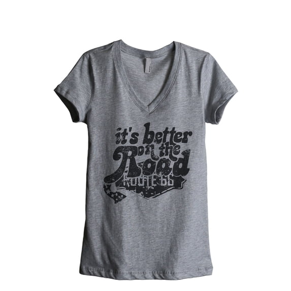 It's Better On The Road Women's Fashion Relaxed V-Neck T-Shirt Tee Heather Grey X-Large