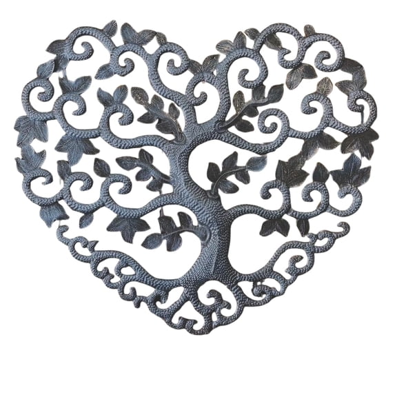 It's Cactus Handmade Milagro Metal Heart Tree 17 Inch Haitian Wall Hanging Plaque Family Friendship Love Tree Fall Decor Recycled Steel Folk Art C113