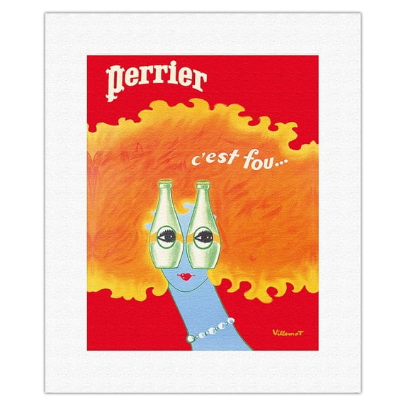 It’s Crazy (C’est Fou) - Perrier Sparkling Water - Vintage Advertising Poster by Bernard Villemot c.1978 - Fine Art Rolled Canvas Print 11in x 14in