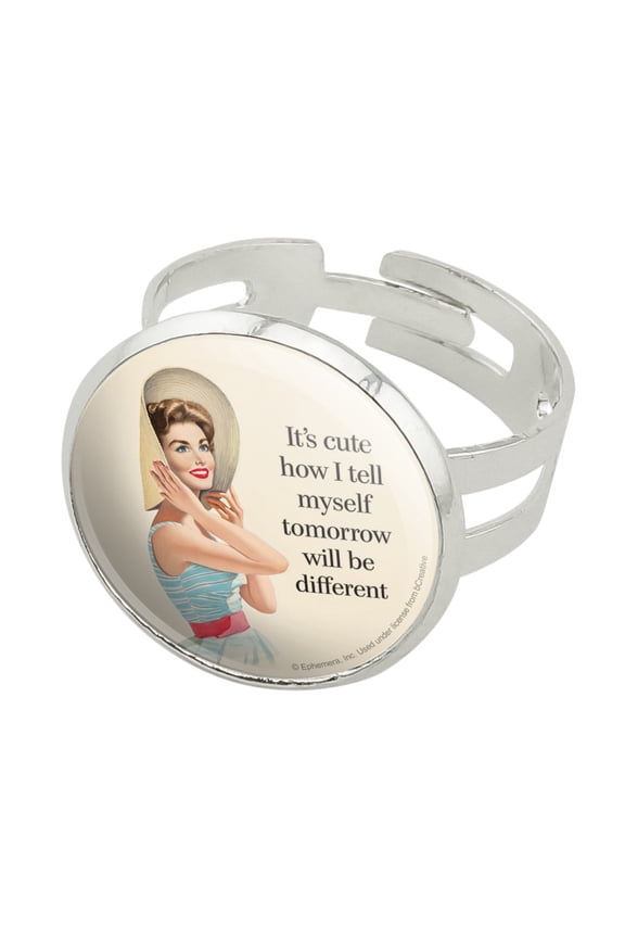 It's Cute How I Tell Myself Tomorrow will be Different Funny Humor Silver Plated Adjustable Novelty Ring