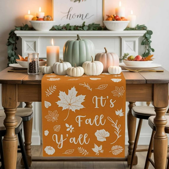 It‘s Fall Cotton Linen Table Runner, Washable Table Runners for Kitchen, Dining Room, Holiday, Home Party Table Decor, 13x36 Inches