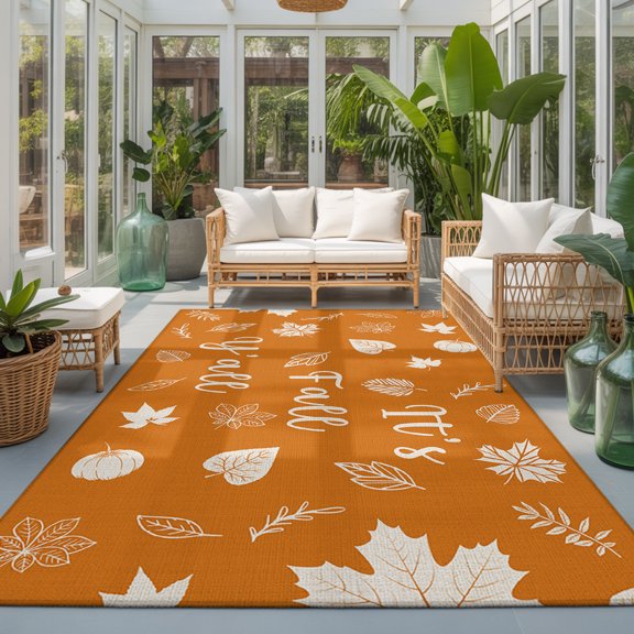 It‘s Fall Washable Living Room Rugs 9'x12', Y’all Pumpkin Maple Leaf Orange Fall Washable Throw Large Area Rug Non-Slip Sturdy Edge Binding Carpet for Bedroom Dining Room Office