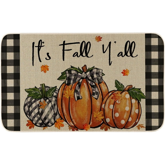 It''s Fall Y''all Pumpkin Buffalo Plaid Fall Door Mat 17 x 30 Inch,Seasonal Autumn Harvest Thanksgiving Decorative Doormat Welcome Floor Mat for Indoor Outdoor