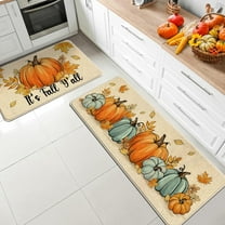 It''s Fall Y''all Pumpkin Patch Kitchen Rugs Set of 2, Autumn Maple Leaves Kitchen Mats Decor, Teal Farmhouse Thanksgiving Floor Door Mat Home Decorations - 17x30 and 17x47 Inch