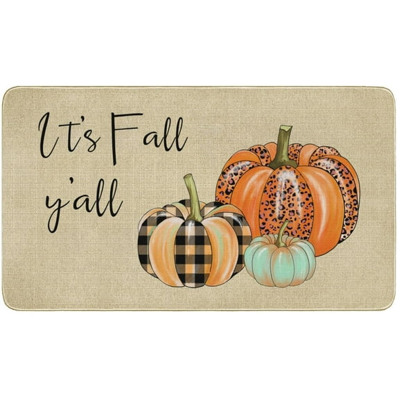 It''s Fall Y''all Pumpkins Decorative Doormat for Outside Entrance, Farmhouse Thanksgiving Fall Door Mat Indoor Outdoor for Front Porch Floor 17X30 Inch