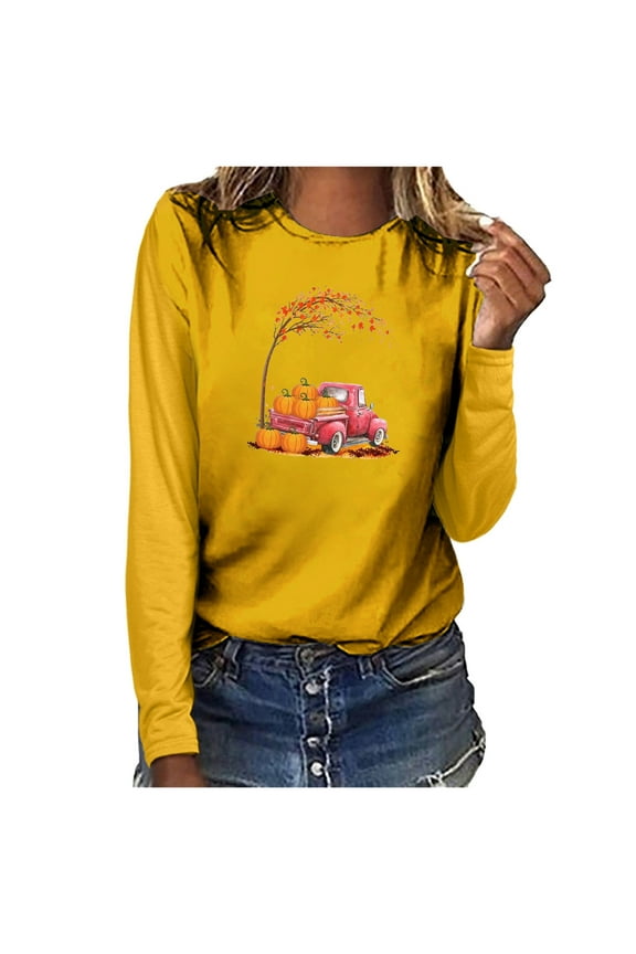 It's Fall Y'all Sweatshirts for Women Harvest Truck Pumpkin Print Crewneck Long Sleeve Casual Pullover Tops Blouses