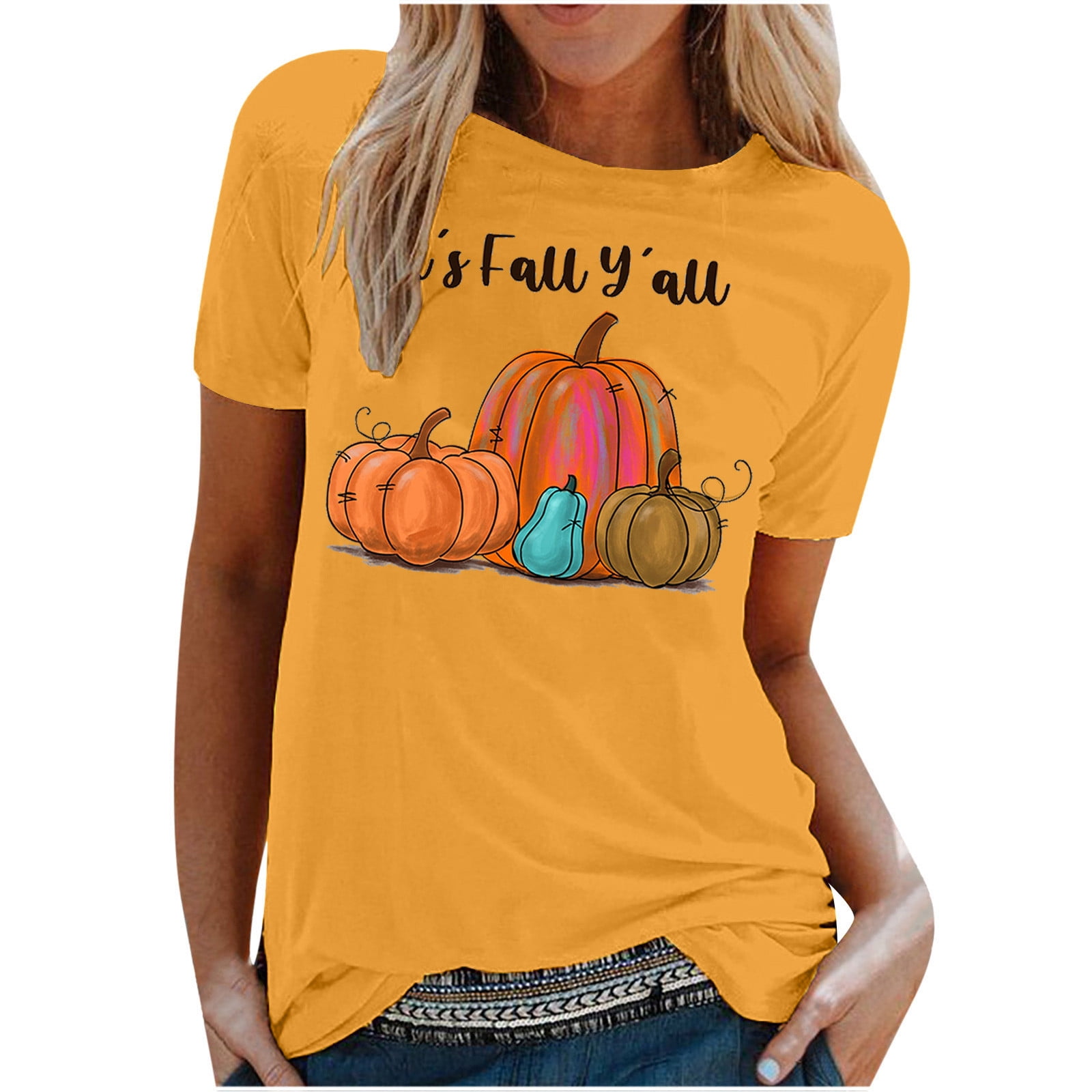 It's Fall Y'all Women Tops Short Sleeve Pumpkin Graphic Tees Shirts ...
