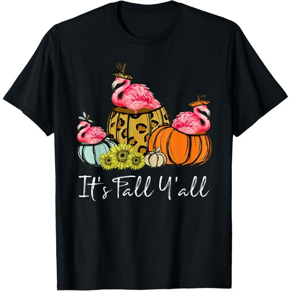 It's Fall Yall Flamingo Lover Leopard Pumpkin Falling Autumn T-Shirt