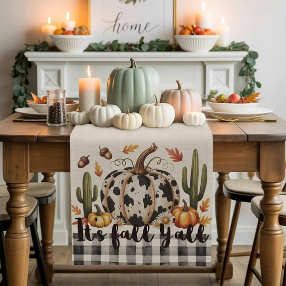It's Fall Yall Watercolor Pumpkin Table Runner, Autumn Thanksgiving Kitchen Dining Table Decoration for Home Party Decor 13x120 Inches