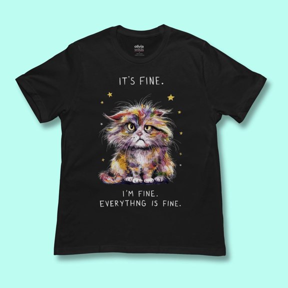 It’s Fine Everything Is Fine Shirt, Cute Graphic Tee, Sarcasm Funny Cat Top, Gift for Cat Lovers