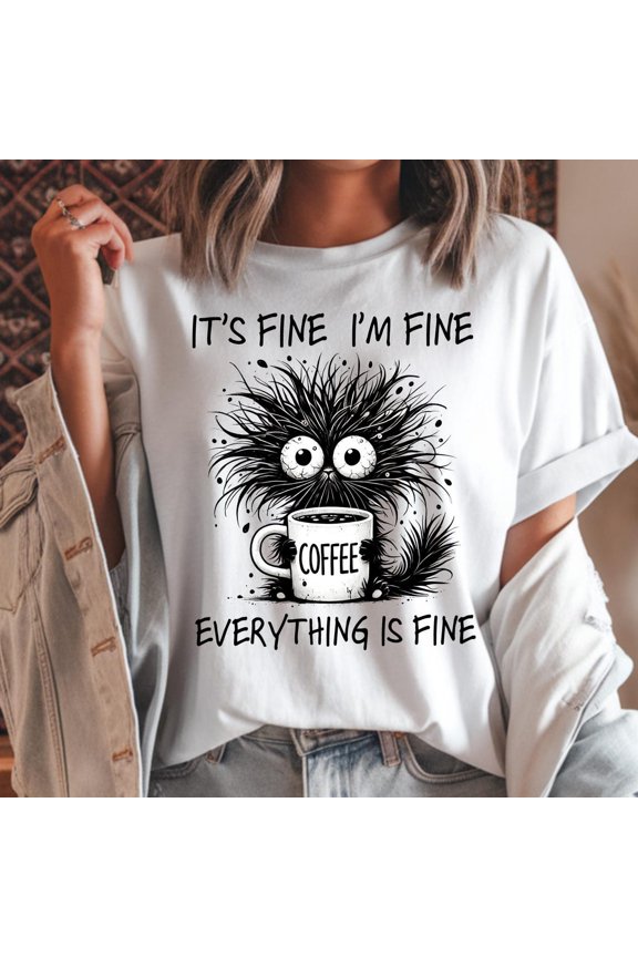 It’s Fine I’m Fine Everything Is Fine Shirt, Black Cat Tee, Introvert Shirt, Positivity Tee