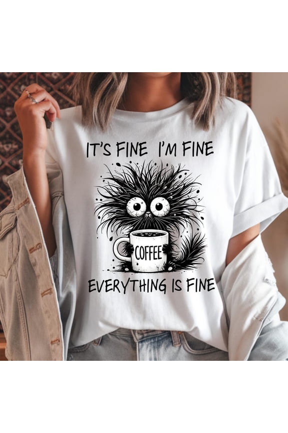 It’s Fine I’m Fine Everything Is Fine Shirt, Black Cat Tee, Introvert Shirt, Positivity Tee