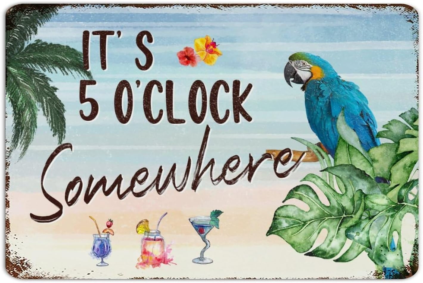 Funny "It's 5 O'Clock Somewhere" Retro Tin Sign – 8x12 Inch Rustic Wall Decor For Bar Or Man Cave