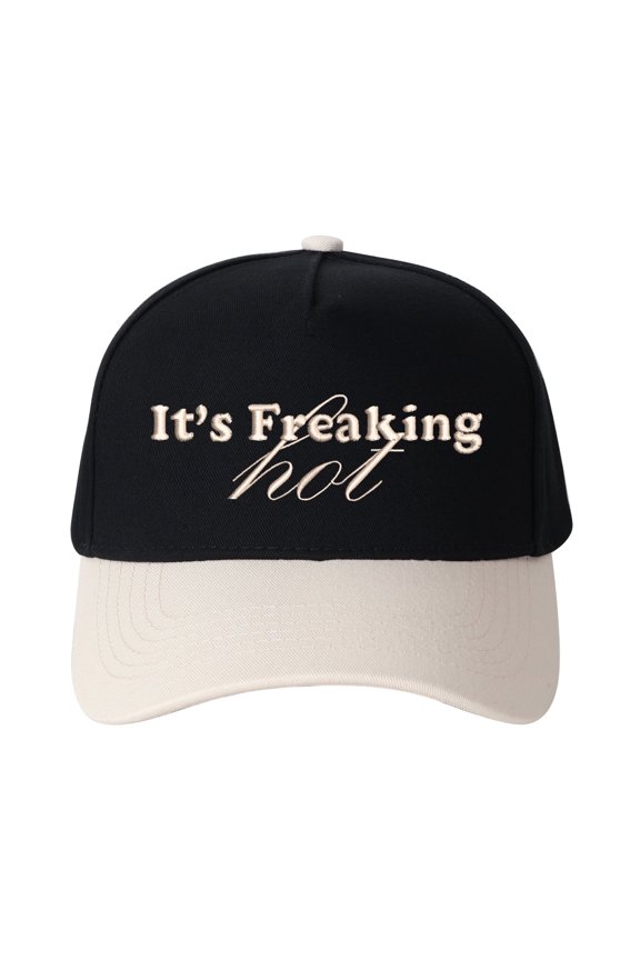 It's Freaking hot Letter Embroidered Color Block Trucker Hat Unisex Adjustable Cotton Breathable Fashion Cap for Travel Daily Wear
