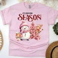 thumbnail image 1 of It’s Freezing Season T-Shirt | Cute Snowman and Pink Tree Holiday Tee, Light Pink, Size 3XL, 1 of 6