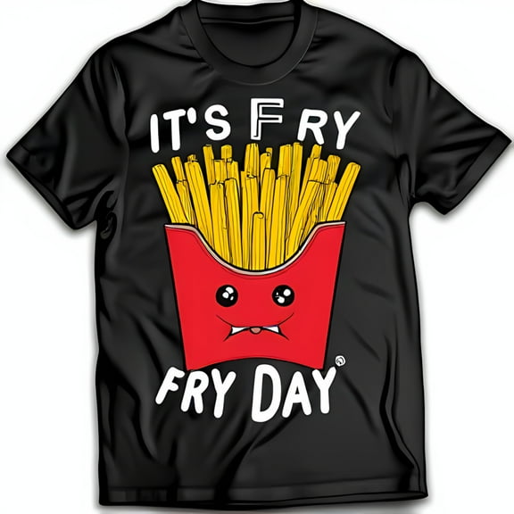 It's Fry Day Black T-Shirt with Fun Fry Graphic & Smiling Face