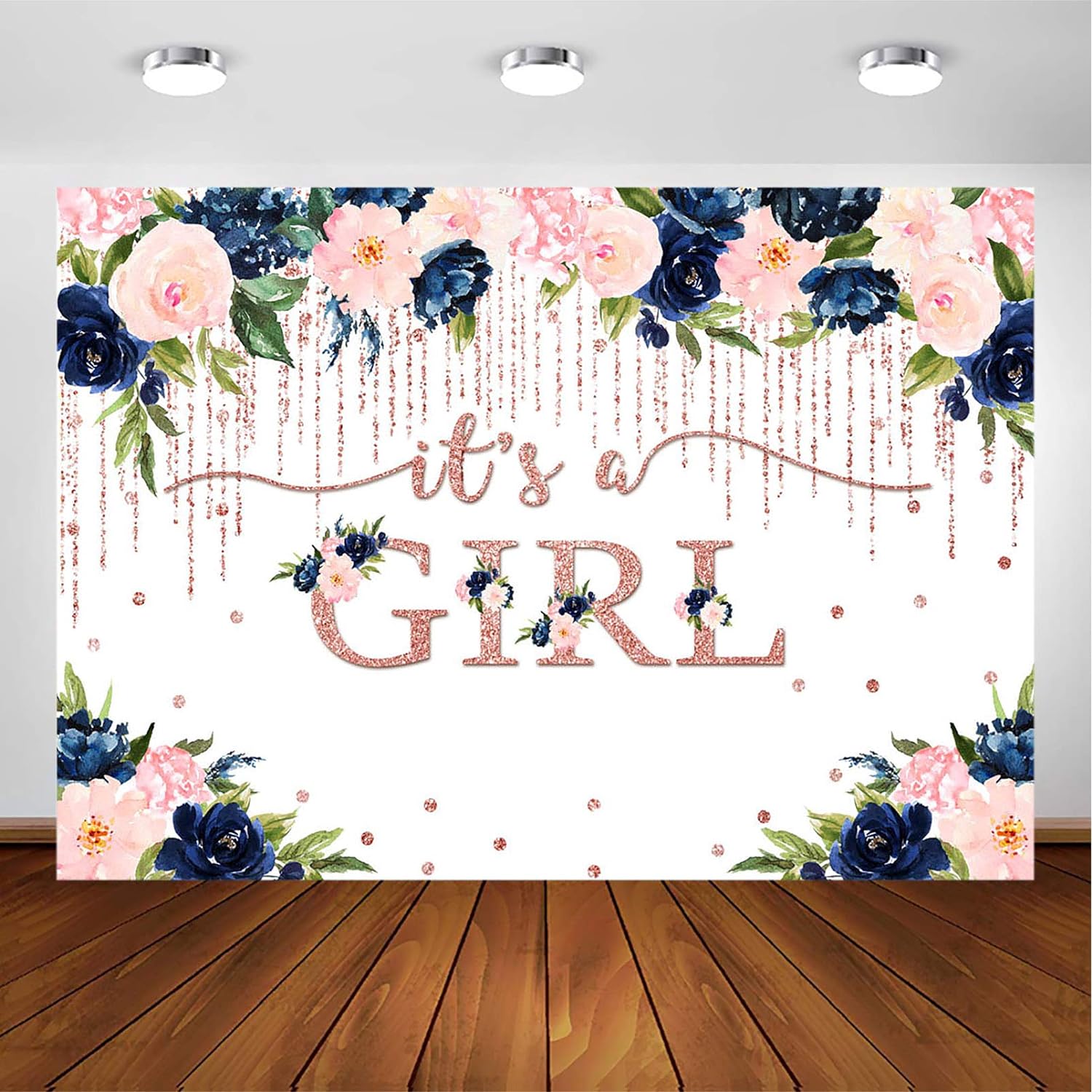 Banner Festone Baby Shower 'It's A Girl' Oro Rosa - Set Di 2 Striscioni Glitterati Per Decorazioni Festa E Rivelazione Sesso - 3