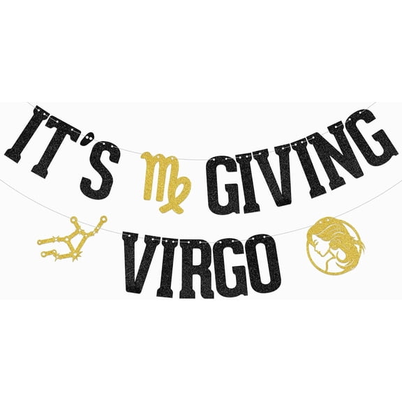 It's Giving Virgo Banner Big Virgo Energy Banner Virgo Birthday Party Decoration Black Glitter