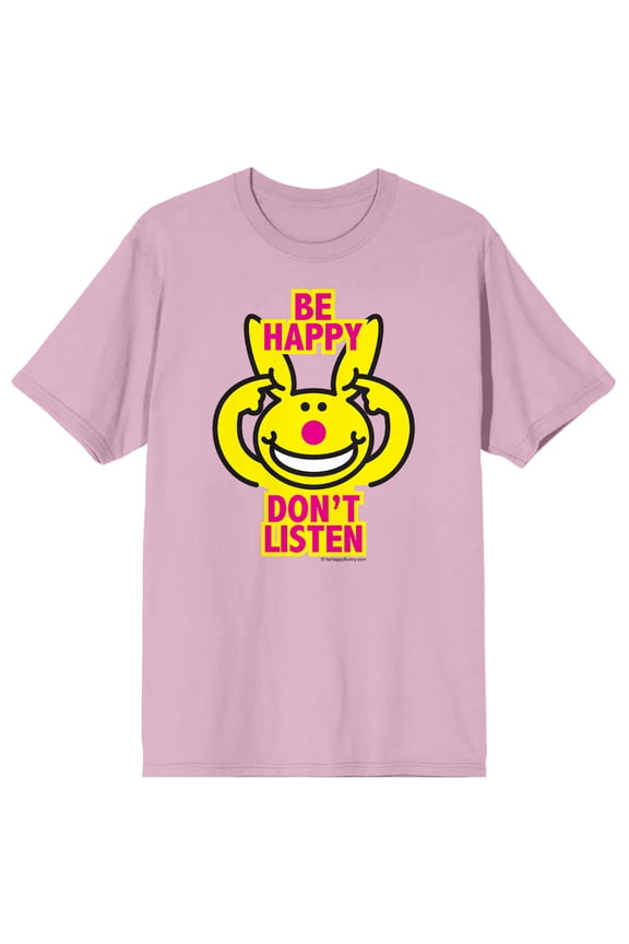 It's Happy Bunny Be Happy Don't Listen Crew Neck Short Sleeve Cradle Pink Men's T-shirt
-XL