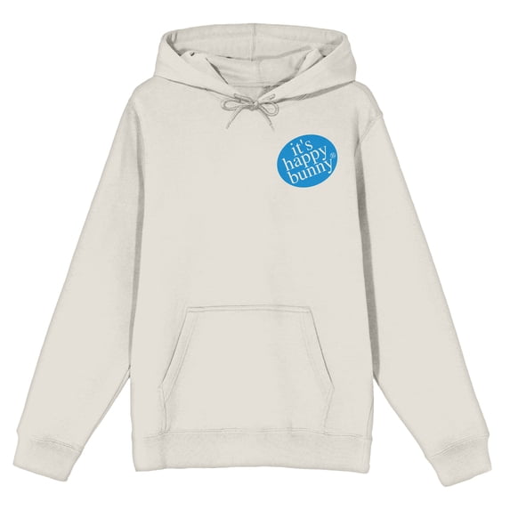 It's Happy Bunny Be Happy Don't Listen Long Sleeve Sand Adult Hooded Sweatshirt-XL
