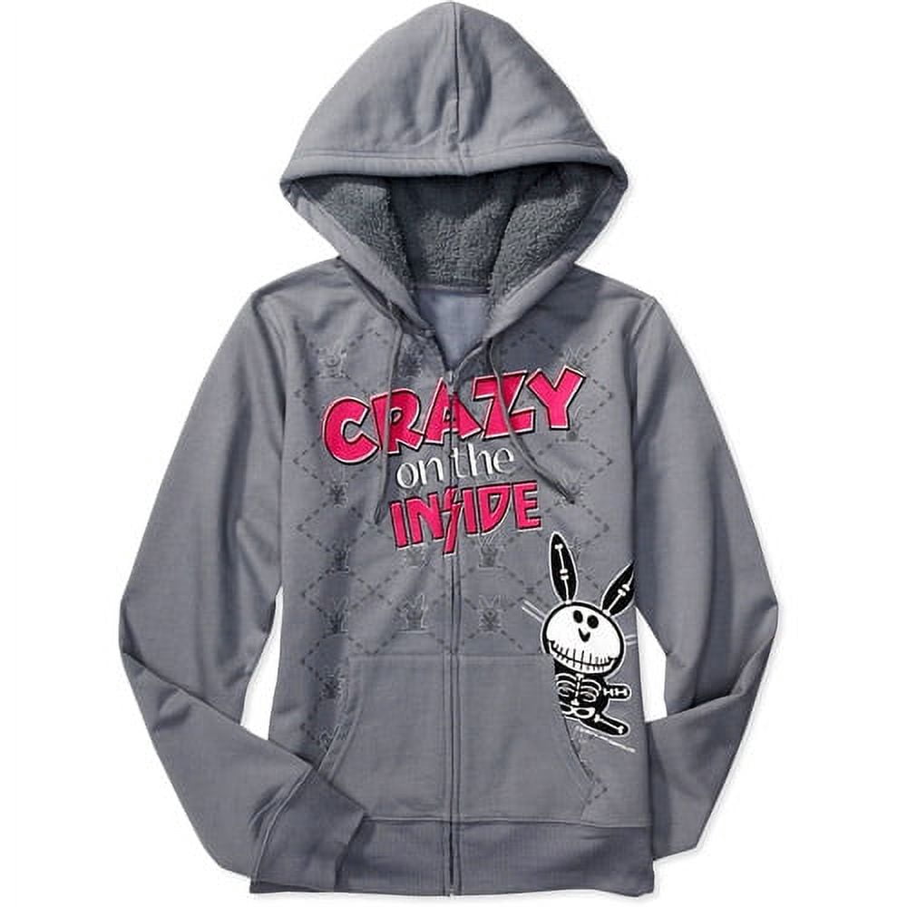 It's Happy Bunny - Juniors' Crazy Zip Hoodie with Chenille Hood