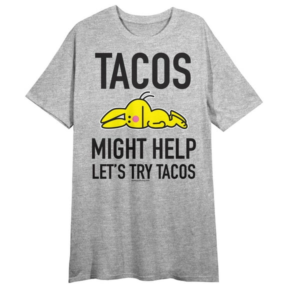 It's Happy Bunny Tacos Might Help Crew Neck Short Sleeve Gray Heather Women's Night Shirt-Medium