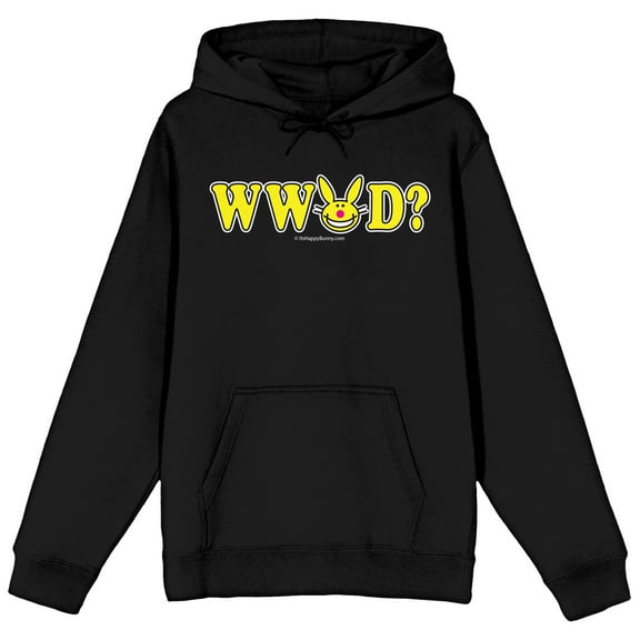 It's Happy Bunny WWBD Long Sleeve Adult Black Hooded Sweatshirt-Large
