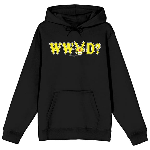 It's Happy Bunny WWBD Long Sleeve Adult Black Hooded Sweatshirt-XS